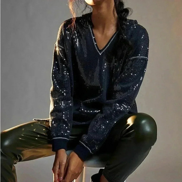 Anthropologie Gracie Sequined Tunic Hoodie Top Size XS NWT - Picture 3 of 8